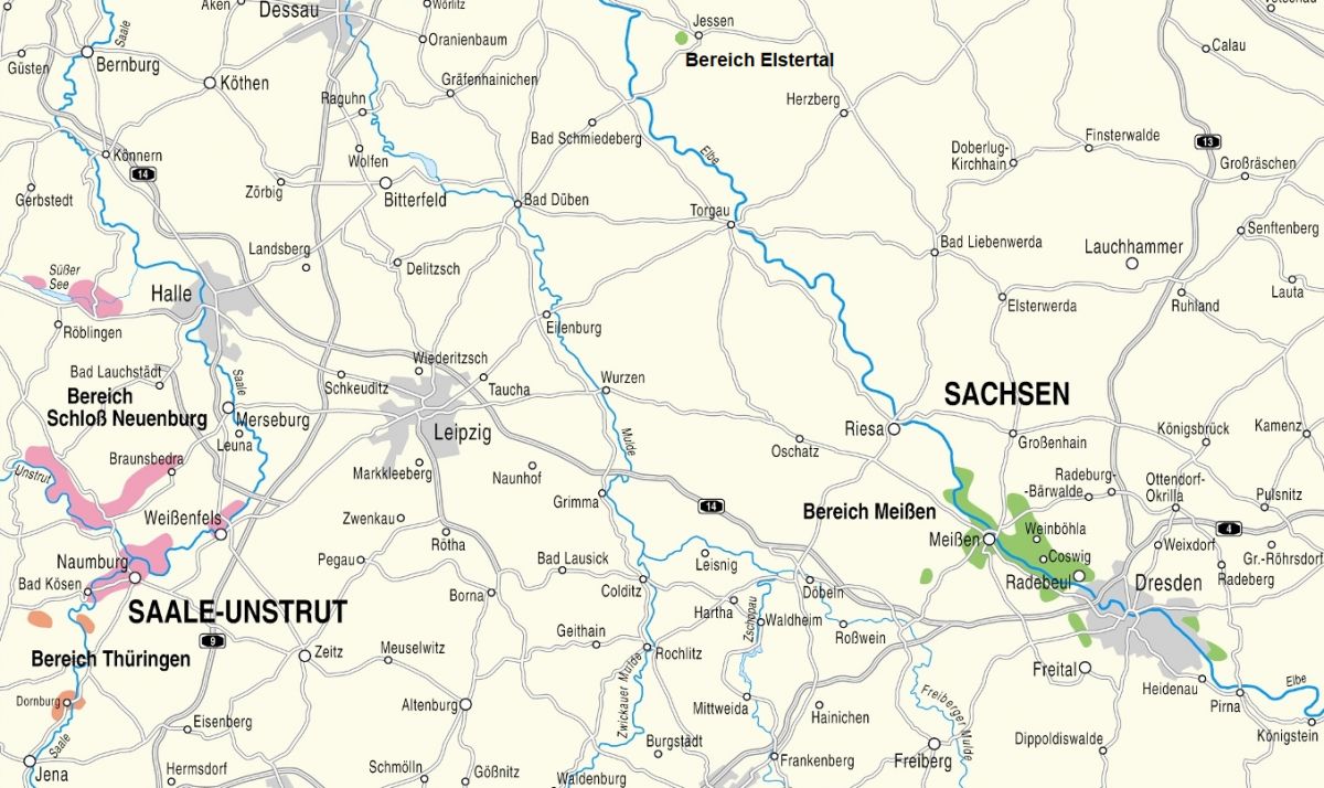 Karte vom Anbaugebiet Saale-Unstrut