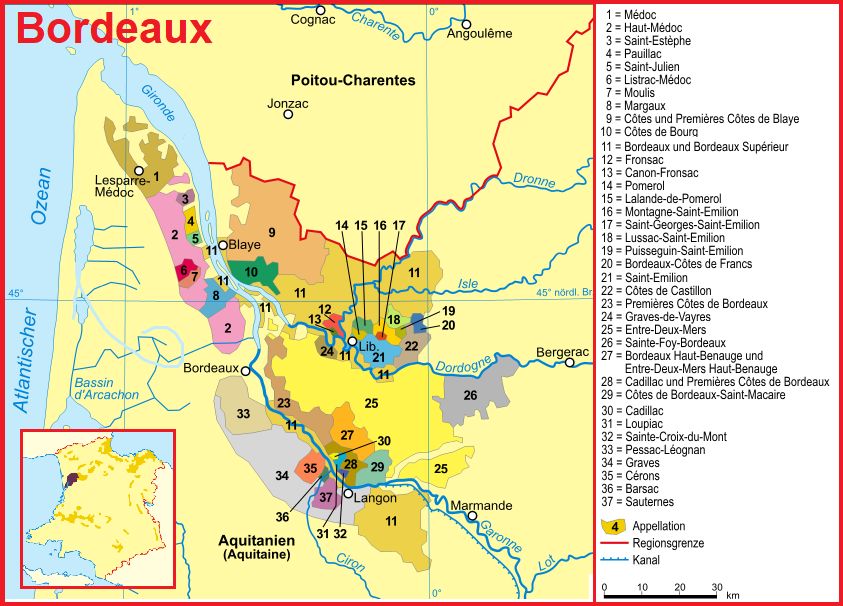 Karte von Bordeaux - Appellationen