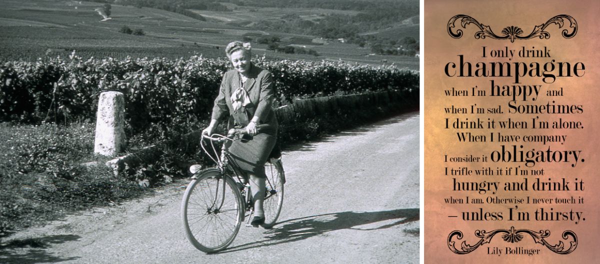 Elisabeth „Lily“ Bollinger auf dem Fahrrad in den Weingärten unterwegs