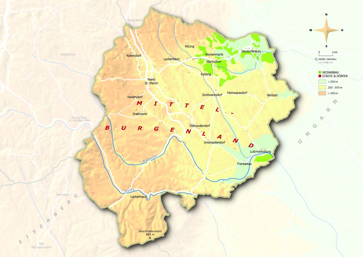 Mittelburgenland - Karte mit Rebflächen