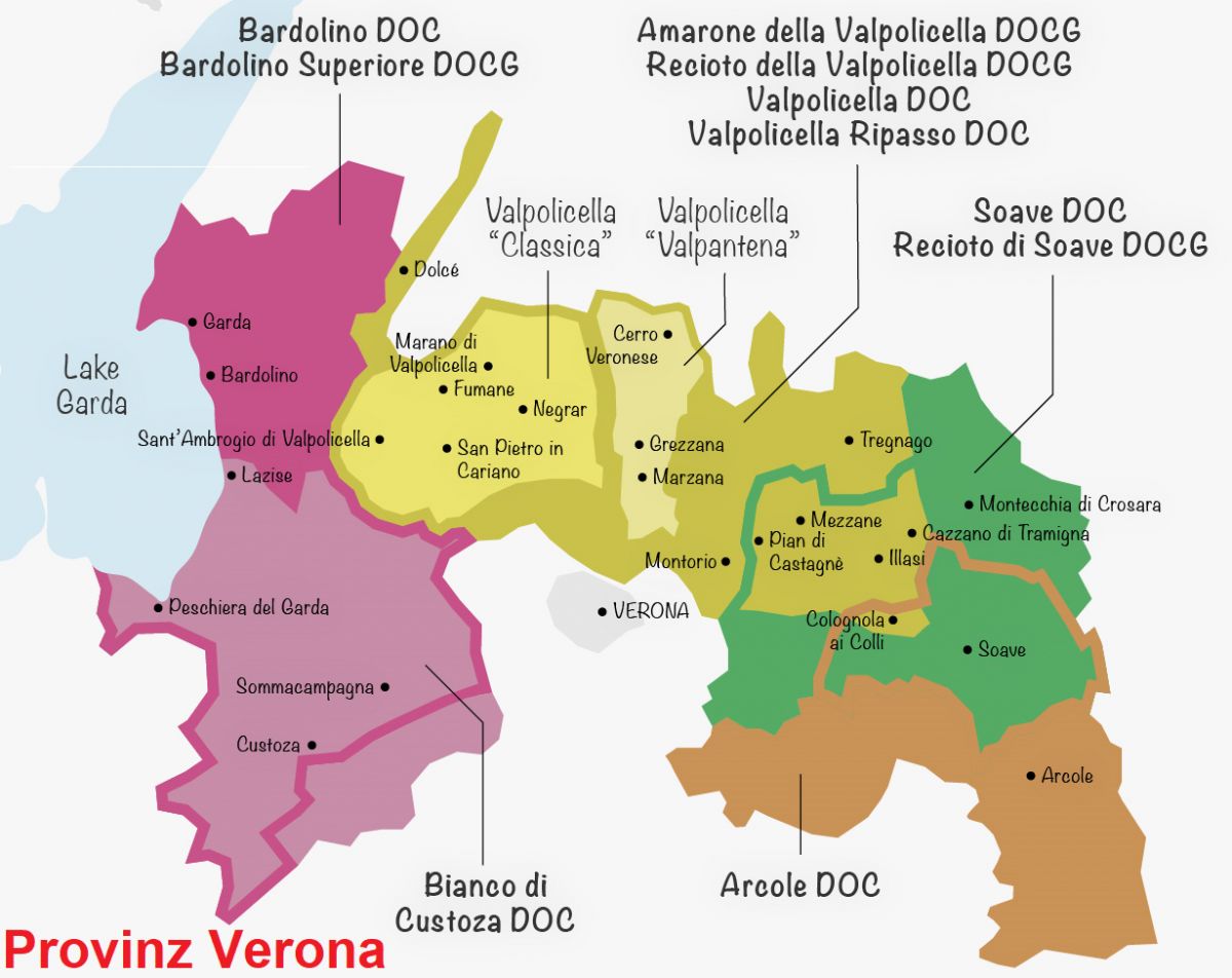 Karte der Provinz Verona mir DOCG/DOC-Bereichen