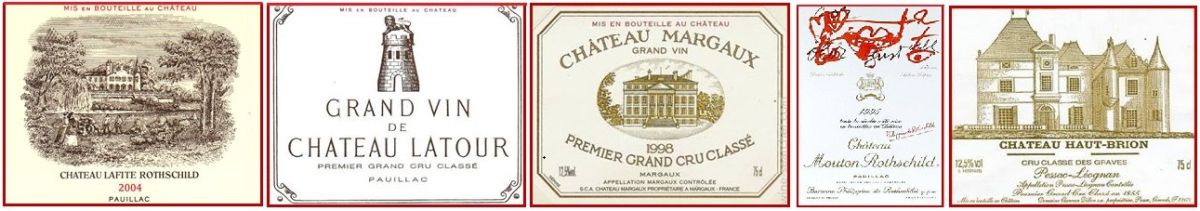 Bordeaux-Klassifizierung - Etiketten der 5 Premier Crus